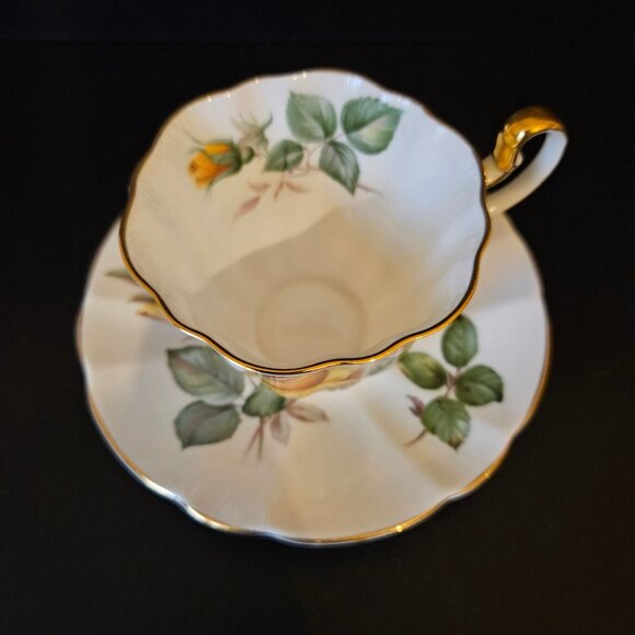 Adderley Fine Bone China Teacup and Saucer Minerve Pattern Yellow Rose England - Picture 2 of 7